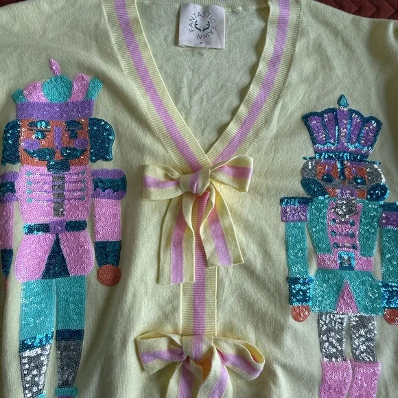 Fantastic Fawn Yellow Sweater with Pink and Blue Nutcracker Design - Picture 4 of 5